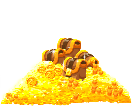Zoo Boom reward art showing treasure chests overflowing with coins